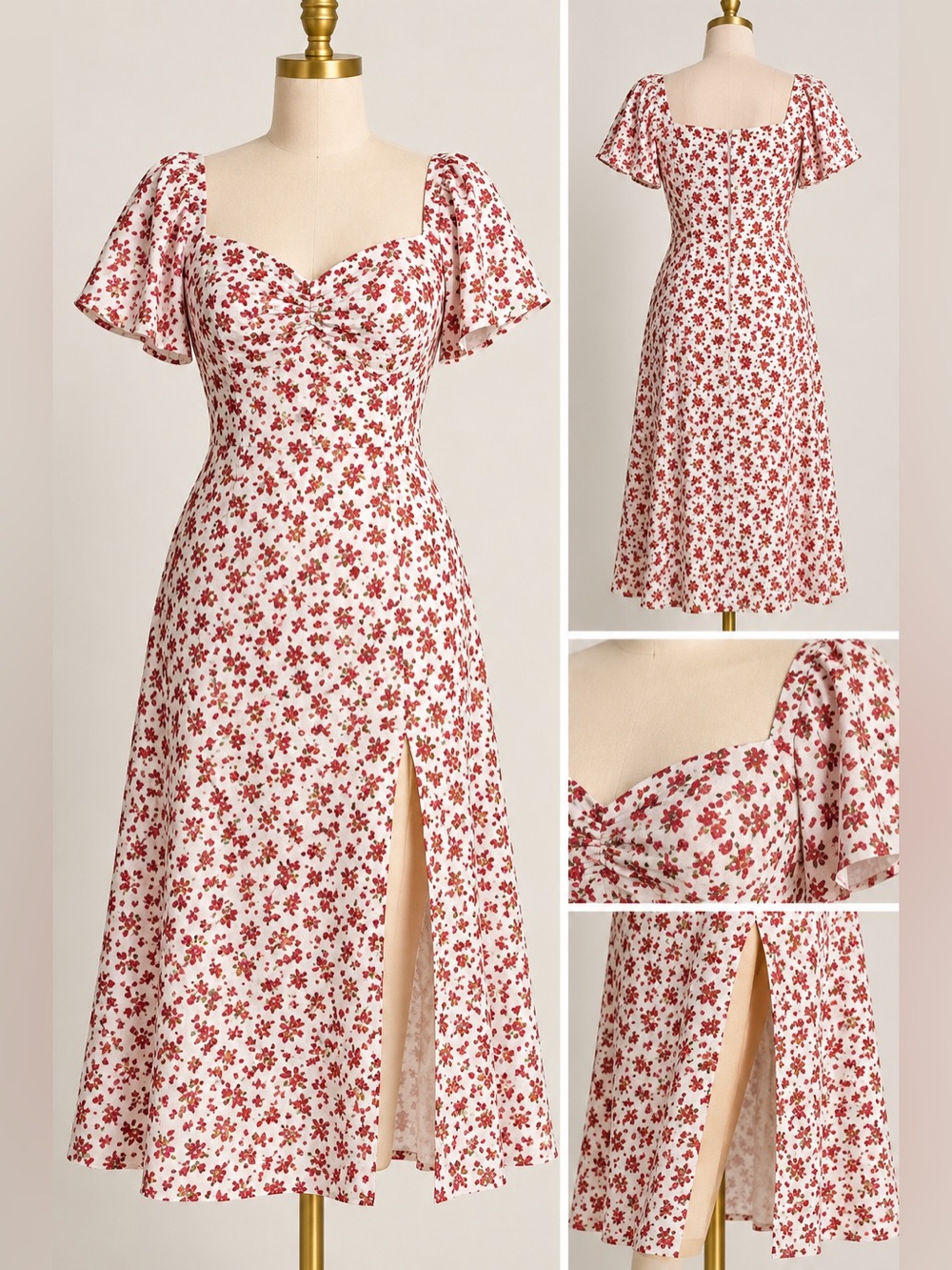 Danielle Bernstein Floral Sweetheart Midi Dress White Red Size 16